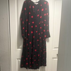 LOFT Black Dress with Red Heart Pattern